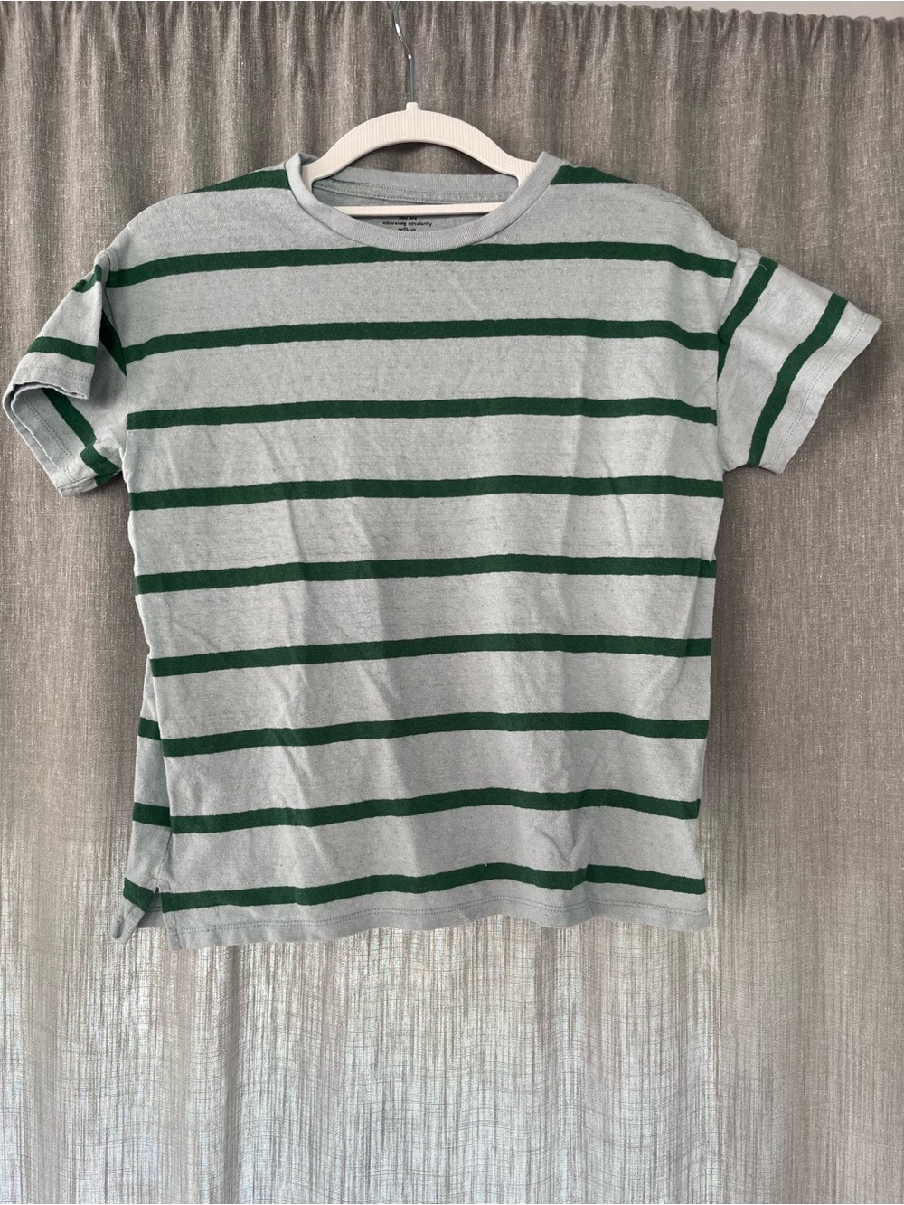 Kids Short-Sleeve Gray T-Shirt with Green Stripes